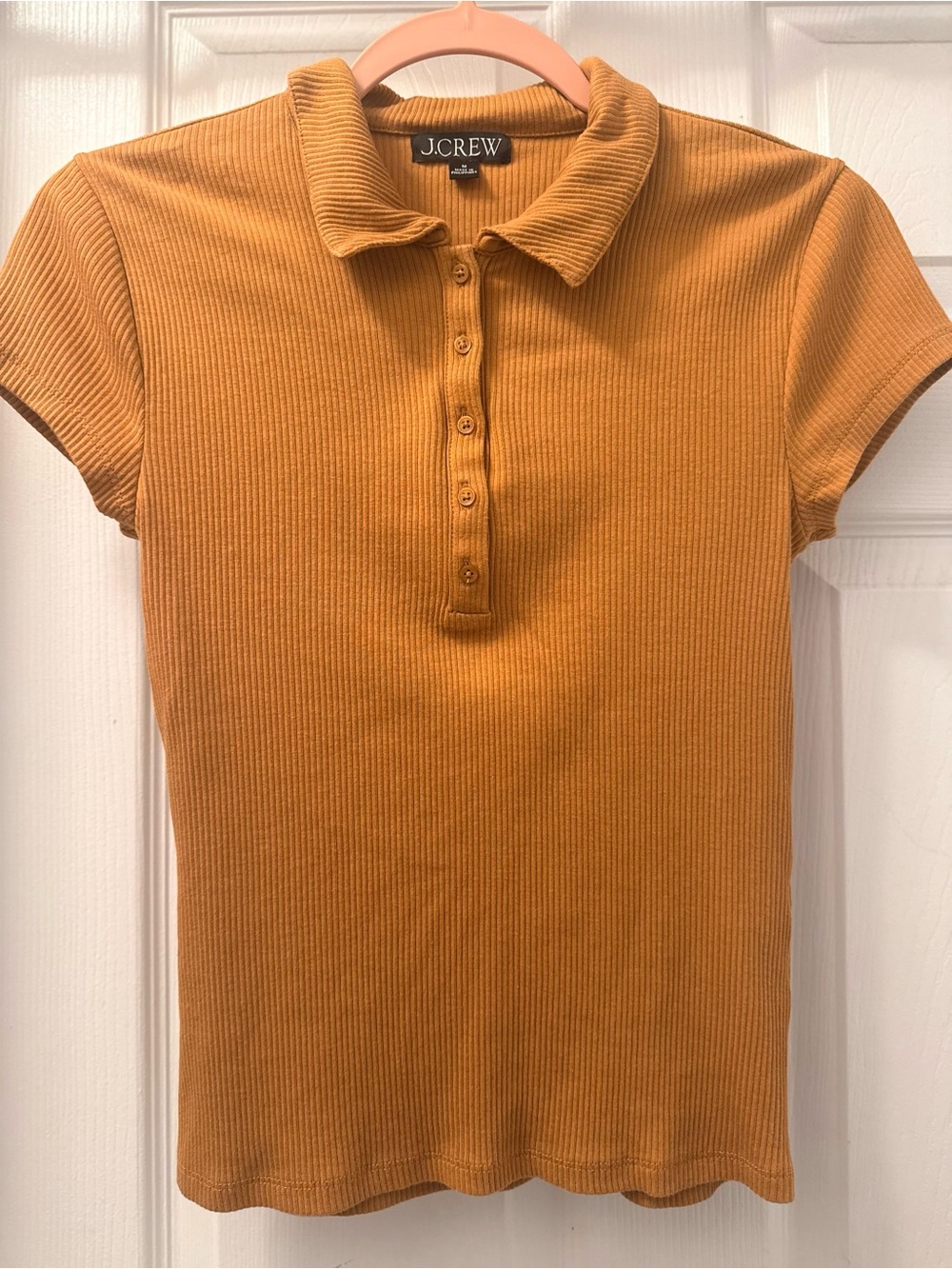 J. Crew Short-Sleeve Ribbed Button-Down Top in Mustard Gold